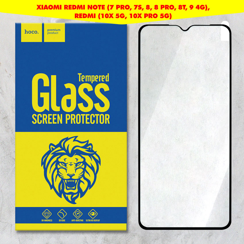 Kính cường lực cho Xiaomi Redmi Note 7 Pro, Note 7S, Note 8, Note 8 Pro, Note 8T, Note 9 4G, Redmi 10X 5G, Redmi pro 10X 5G Full màn hình hiệu Hoco.tw mẫu 2021