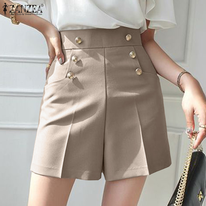 ZANZEA Korean Style Women's Shorts Office Work Casual Back Zipper Buttons Solid Pant #10