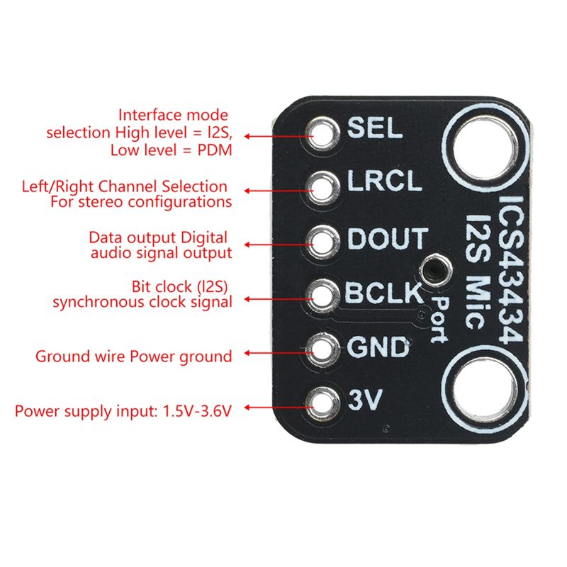 Microphone Ics ICS-43434 MEMS Digital Microphone Module I2S DC 1.5V-3.6V Microphone ...