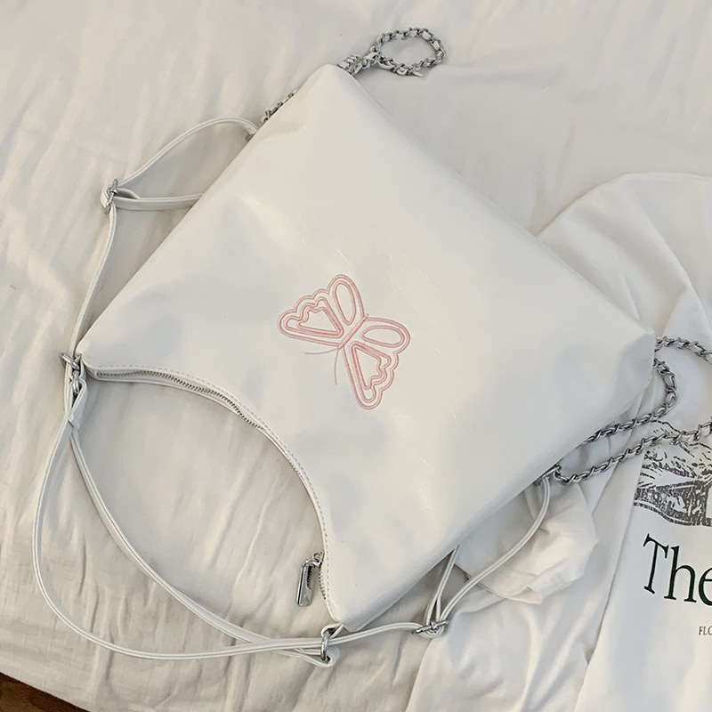 NALLCHEER Korean embroidered butterfly backpack New chain backpack Students attend class with large capacity handbags