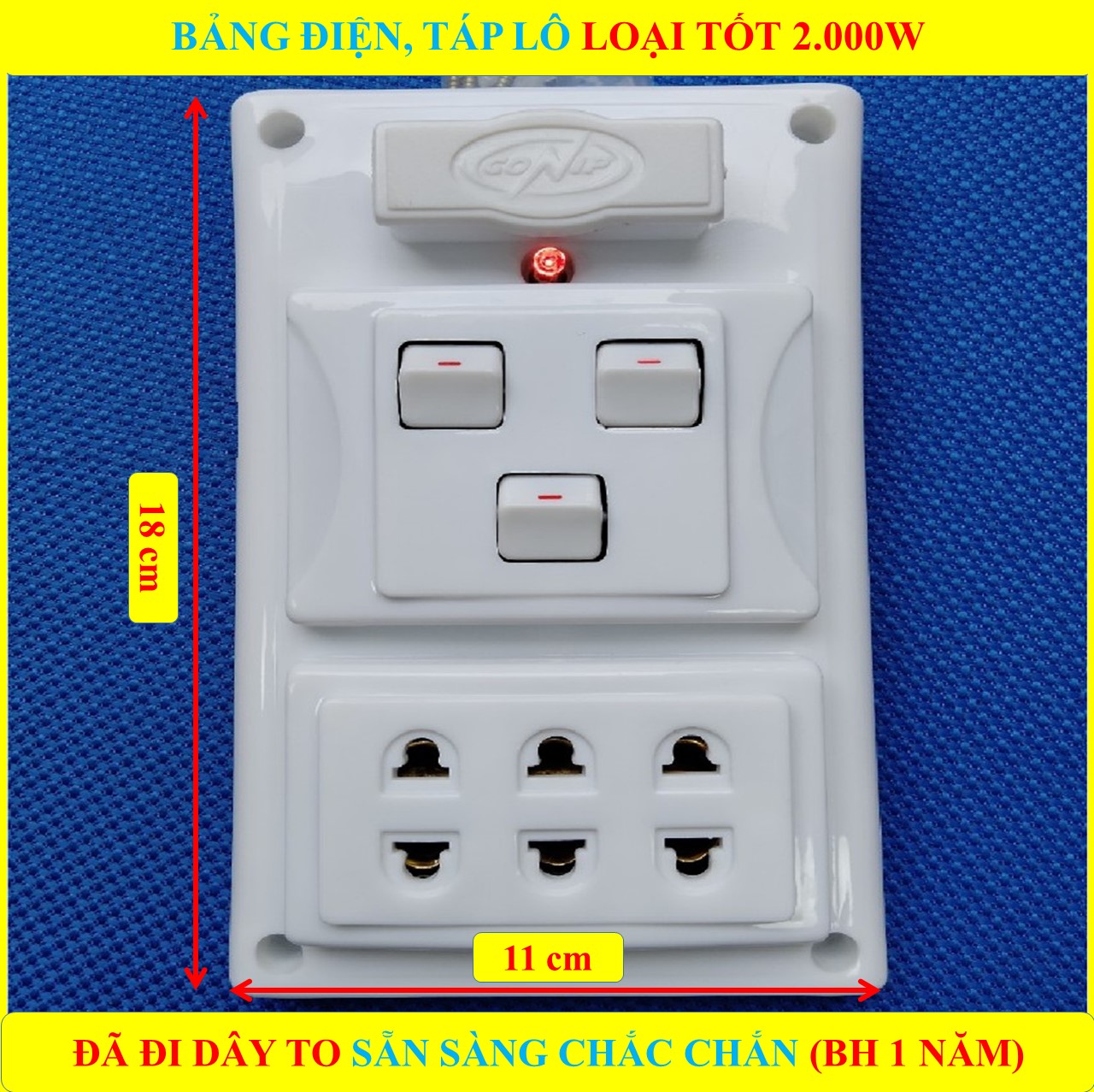Bảng điện nổi 2000W LOẠI TỐT (BH 1 NĂM) + 3/2/1 Công tắc điện + Đã đi dây điện TO sẵn sàng đầy đủ + Bộ ốc vít lắp đặt (bộ 1 sản phẩm)