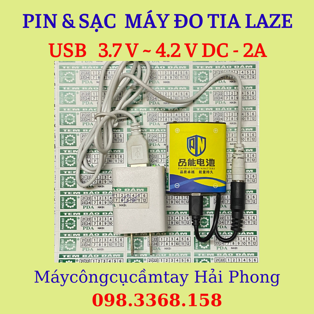 PIN LITHIUM 3,7V DC &  SẠC 4,2V AC/DC (  CỦA MÁY ĐO TRẮC ĐỊA / MÁY CÂN BẰNG ... LAZE )