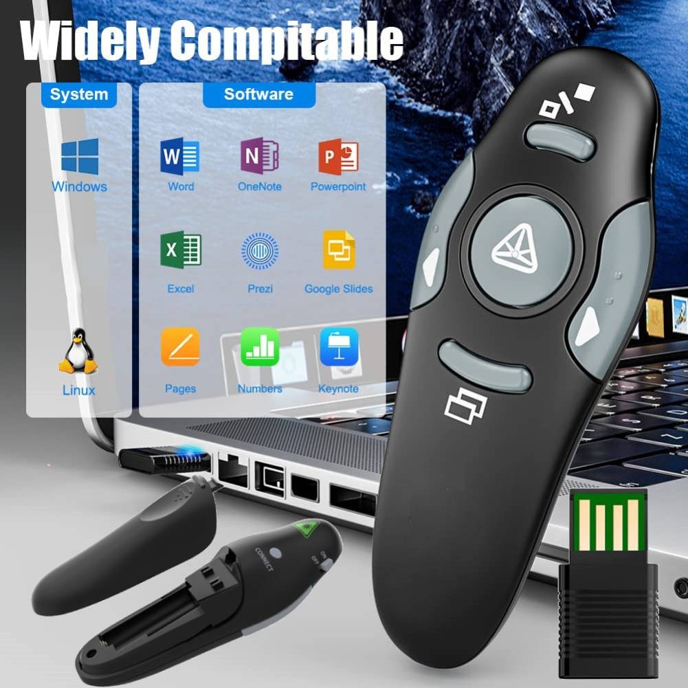 temper Wireless Presenter Clicker with Red Laser Pointer for Presentations, PowerPoint, Keynote, Google Slides - USB Receiver, Mouse Function - Portable and Affordable