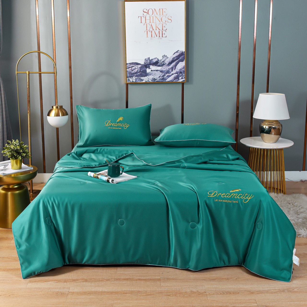 (❤GIÁ CỰC RẺ ) Set Chăn Ga Gối Cotton Lụa Satin DreamCity Cao Cấp 4 Món Chăn Chần Hè (Chuẩn hàng loại 1)