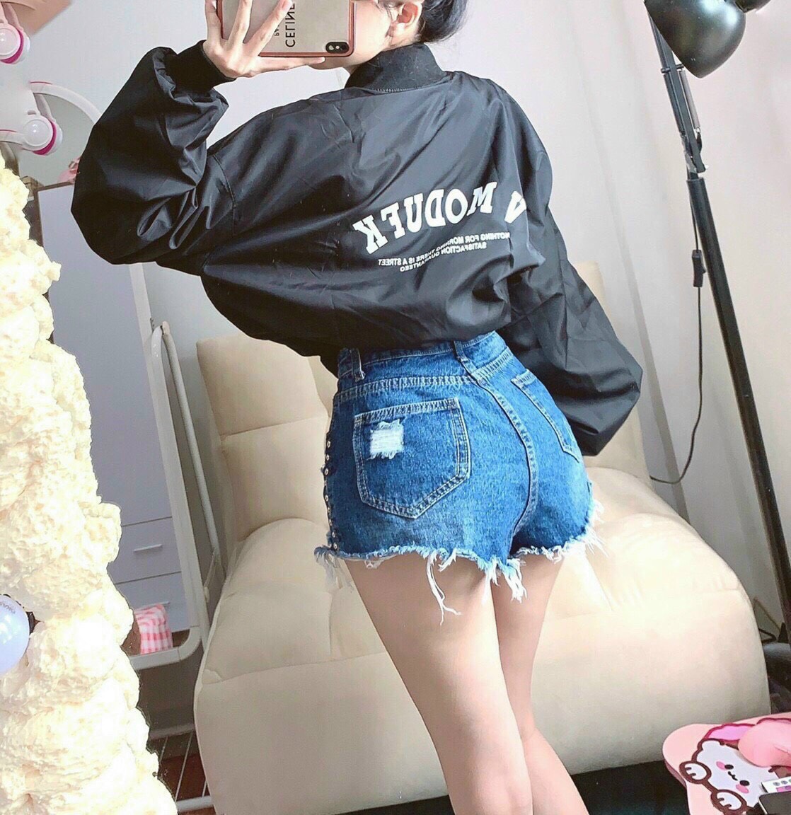 [Free Ship 2024] Áo Khoác Bomber Dù Nữ Tay Phồng From Rộng In MODIE 3 Màu