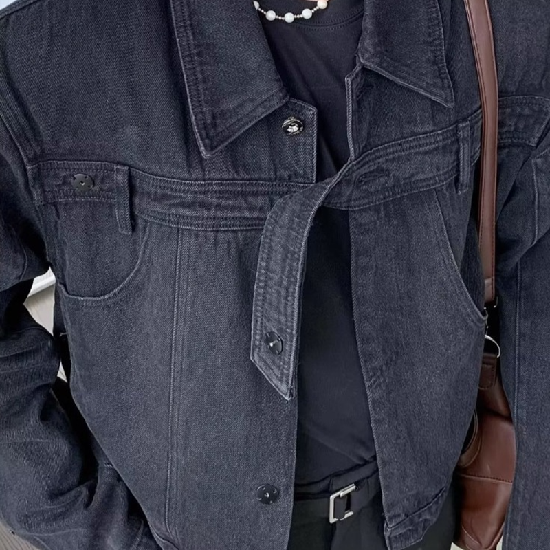 Hanlu Men's fashionable denim jacket lapel jacket handsome motorcycle jacket