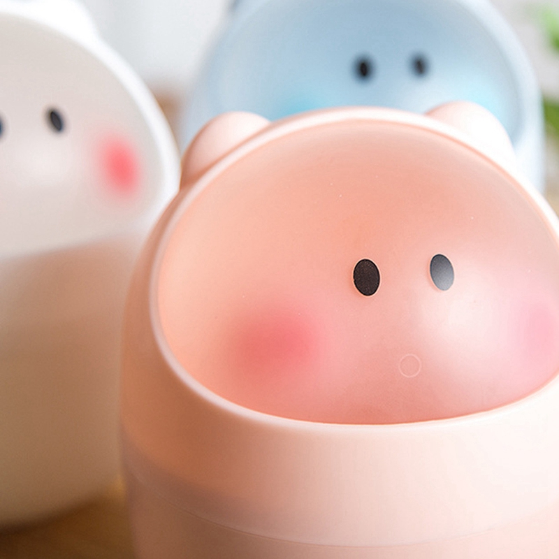 2Pcs Mini Waste Bin Desktop Garbage Basket Cleaning Barrel Creative Small Desk Organizer Storage Dustbins Animal Trash Can Paper Towel Container Blue & Pink