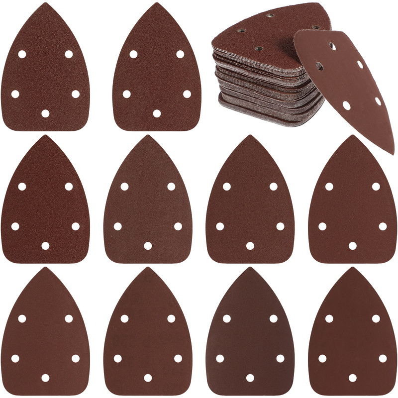 100Pcs Mouse Sander Paper Aluminum Oxide Hook and Loop Triangular Sandpaper 5 Holes Sanding Pads Mouse Sander Paper Adhesive Triangular Sanding Pads