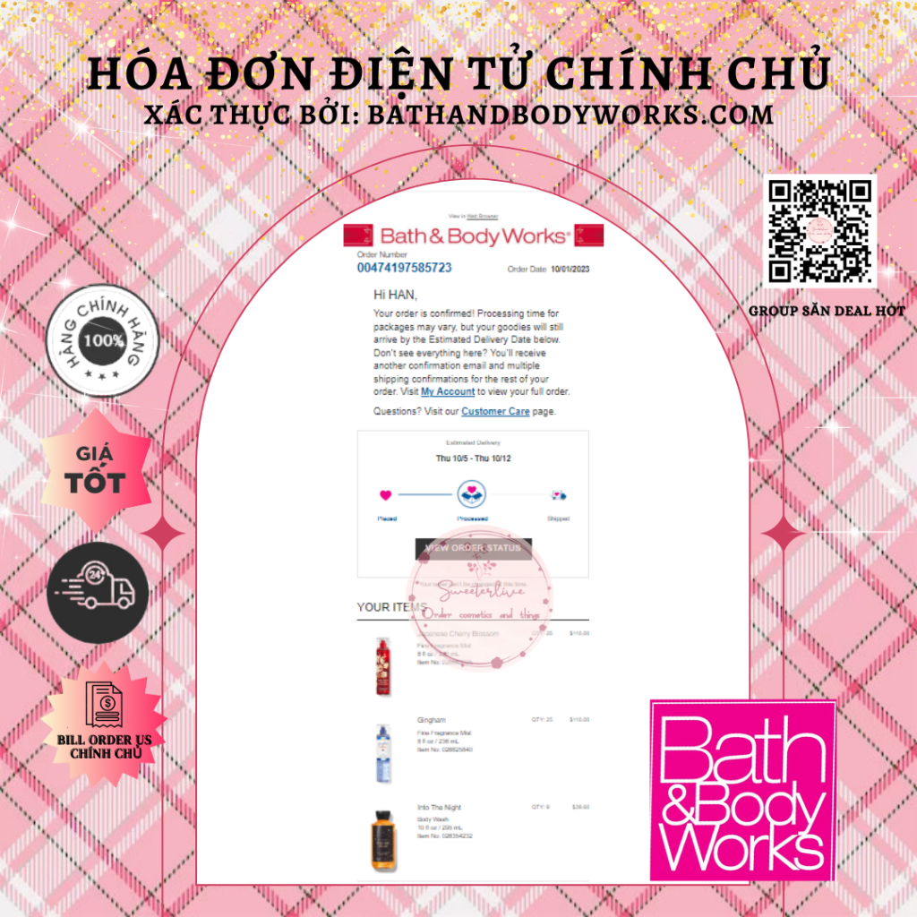 [10ML] GINGHAM Body Mist (Bill US) - Xịt thơm toàn thân BATH & BODY WORKS