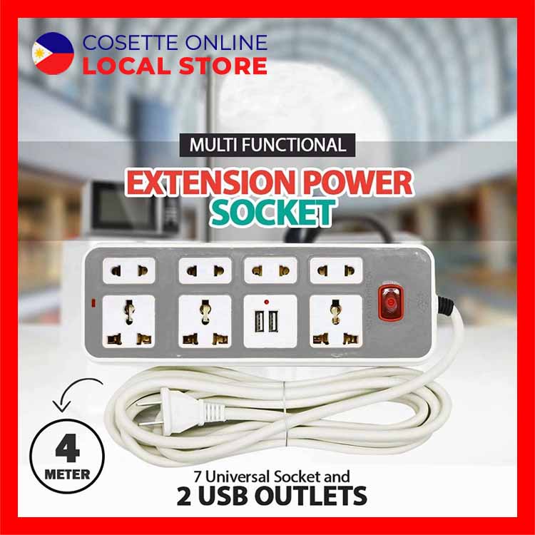4m Extension Power Socket With 7 Universal Socket 2 Usb Outlets Charger Type G Type A Sockets Colorful 5v 1a 2 1a 4 Meters Convenient Electronic Devices Gadgets Mobile Phone Computer Desktop Laptop