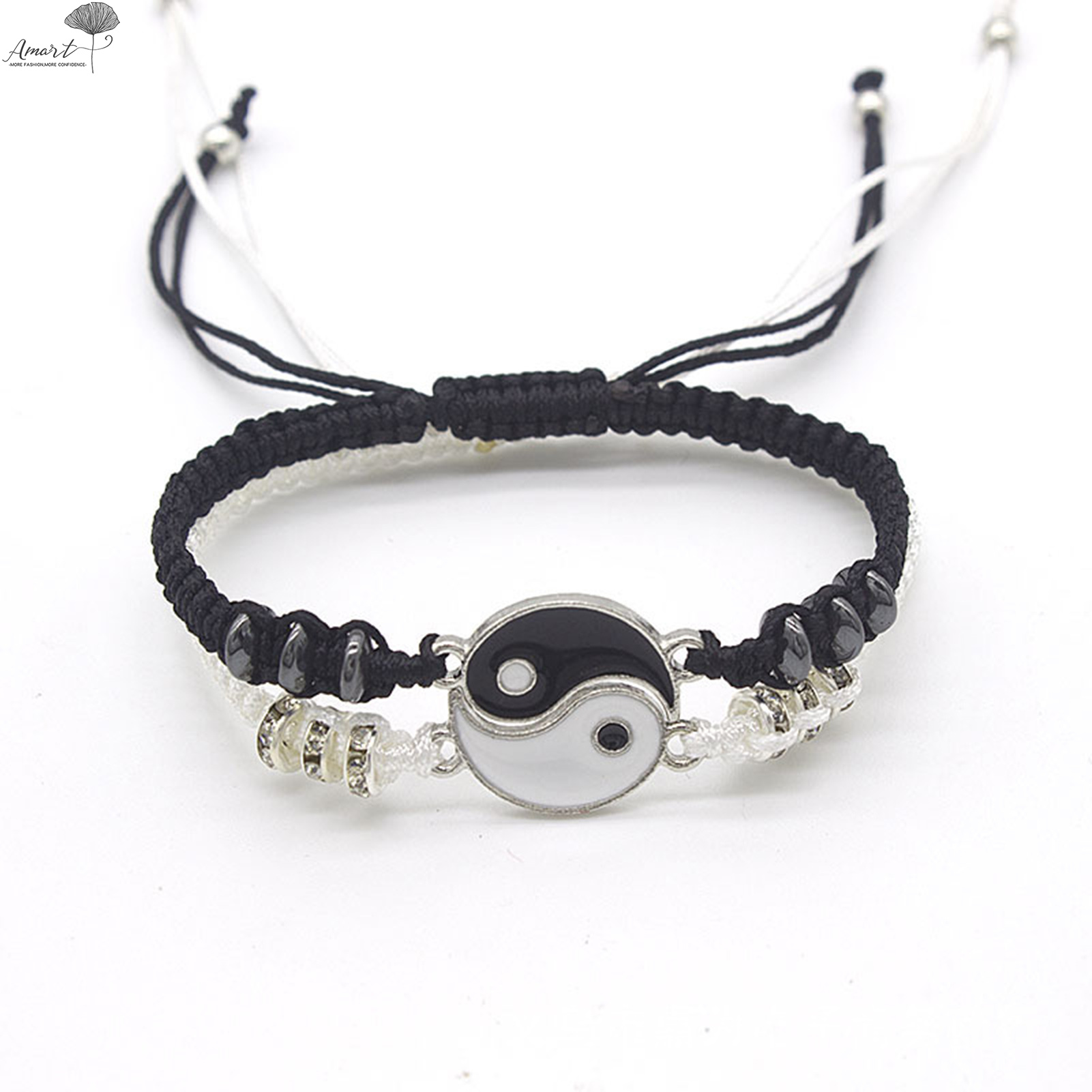 Amart Yin Yang Couple Bracelets Matching Yin Yang Adjustable Cord Vintage Bracelet for Lovers Women and Men