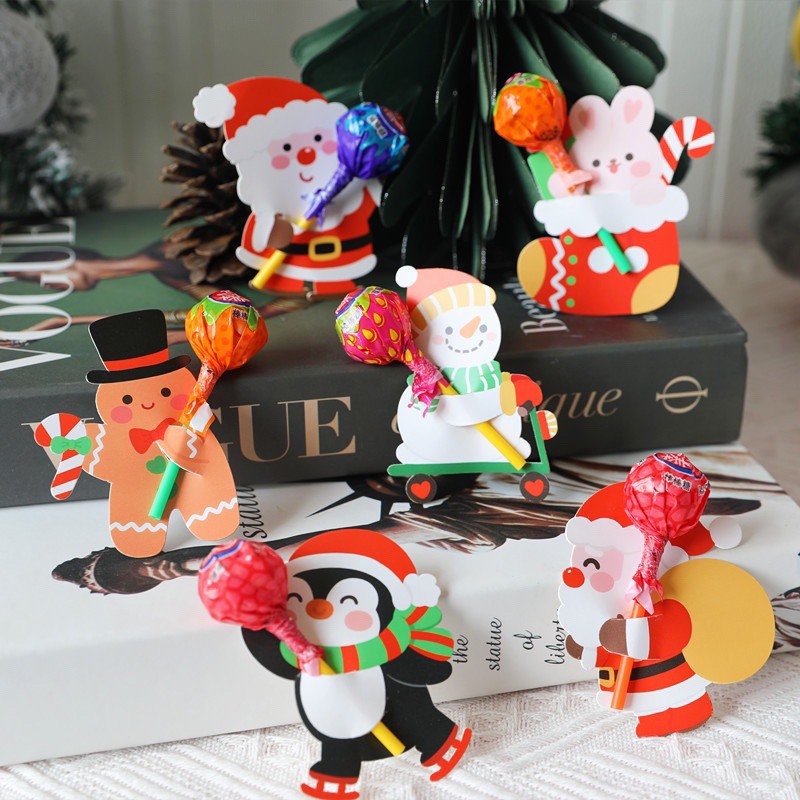 Thẻ giấy cài kẹo mút Noel, cắm kẹo mút giáng sinh halloween noel cho bé