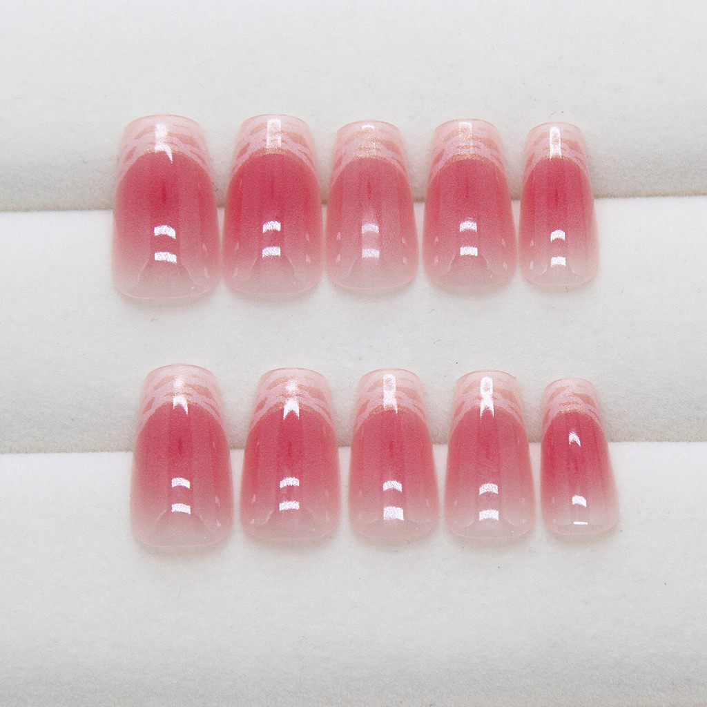 24Pcs Edge White Braided French Girl Pink Fake Nails with Glue DIY Art Design False Nails Wearable Artificial Nails. 