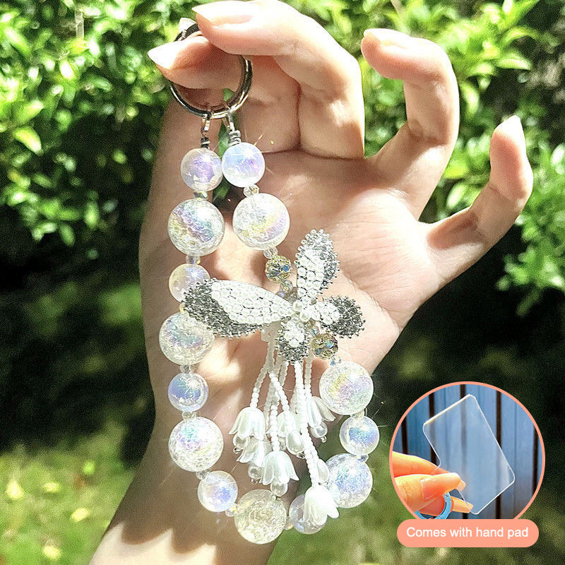 Y2K Aesthetic Butterfly Beads Phone Lanyard Korean Beaded Phone Chain Wristband Keychain Camera Charm Earphone Case Pendant.