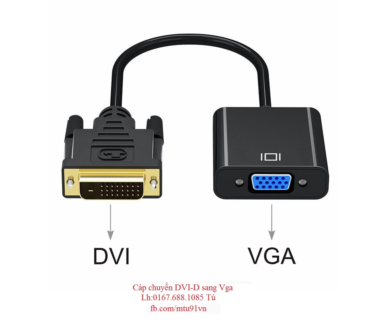 CÁP CHUYỂN DVI 24+1 ĐỰC SANG VGA CÁI (CÓ IC) 15CM ( DVI-D 24+1 to VGA)