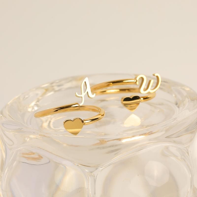 Titanium Steel 26 Letter Ring 3D Heart-shaped Tail Ring A-Z Letter ...