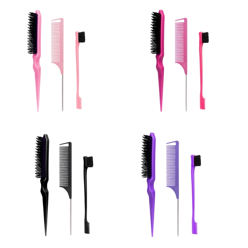 【Innovative】 3pcs Slick Back Hair Brush Set With 1 Pcs Bristle Hair Brush 1 Pcs Brush