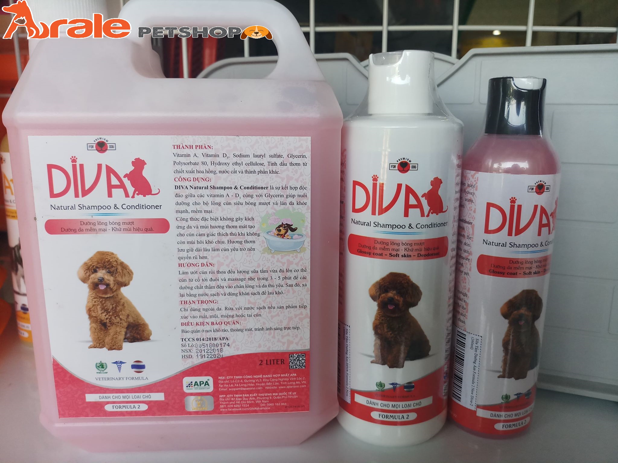 SỮA TẮM DIVA HỒNG,VÀNG CHỐNG RỤNG LÔNG , HỖ TRỢ MỌC LÔNG CHO CHÓ MÈO {260ml-400ml-2L}-Aralepetshop