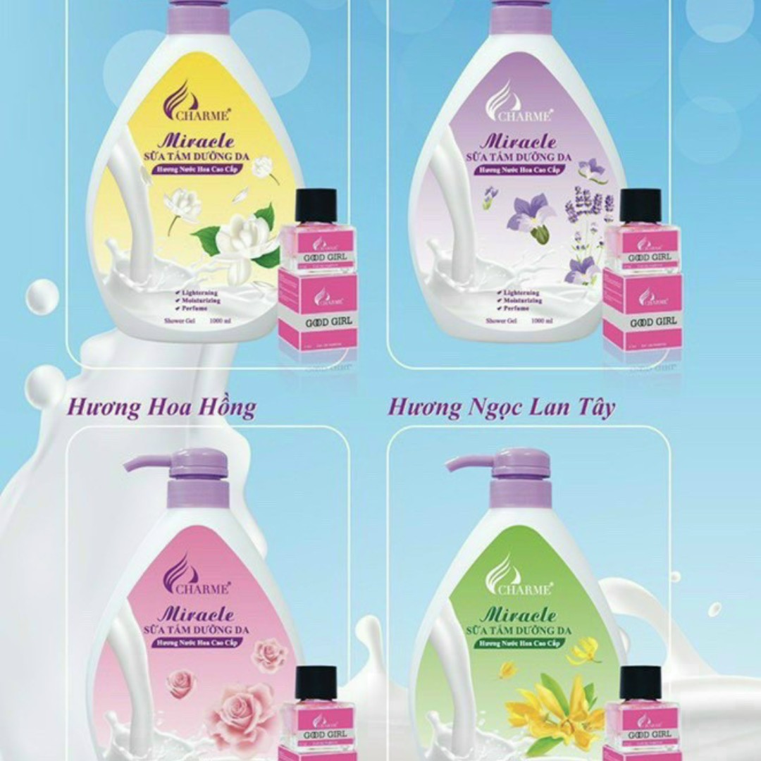 Sữa Tắm Trắng Da Hương Nước Hoa MIRACLE CHAMME 1000ml Chính Hãng Tặng Kèm Nước Hoa