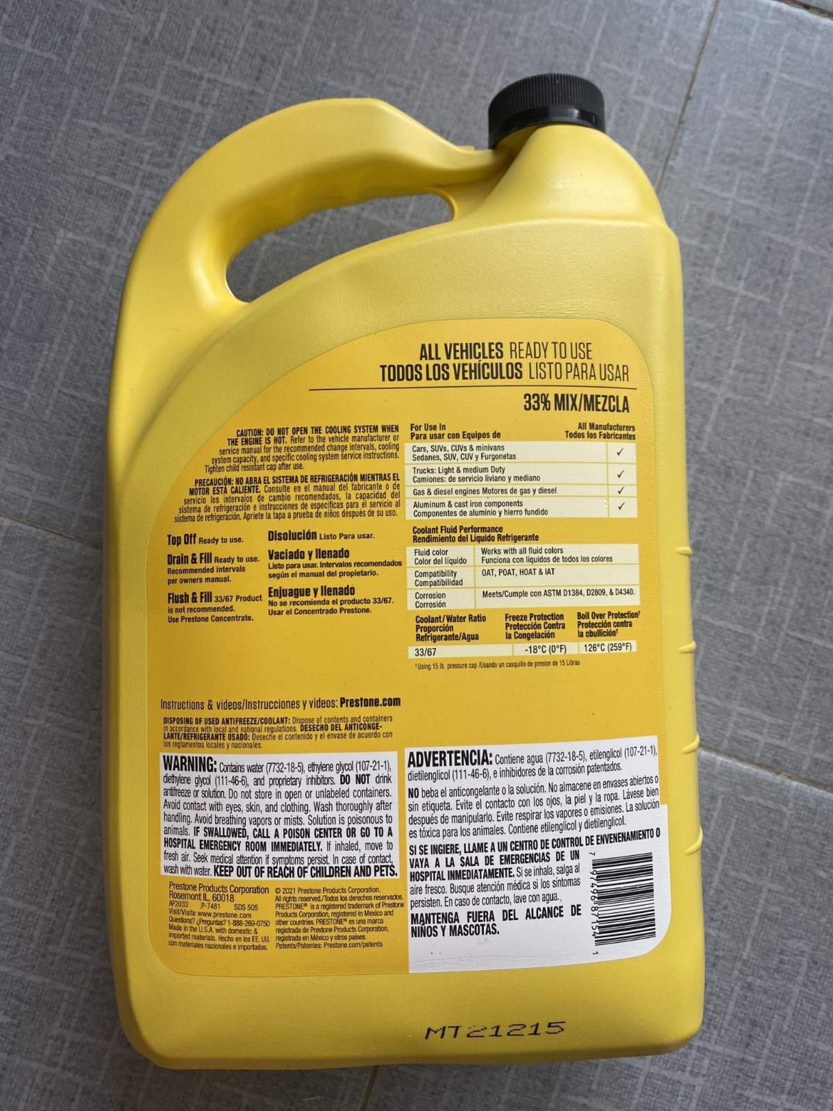Prestone nước làm mát xanh (3.78L) Mỹ