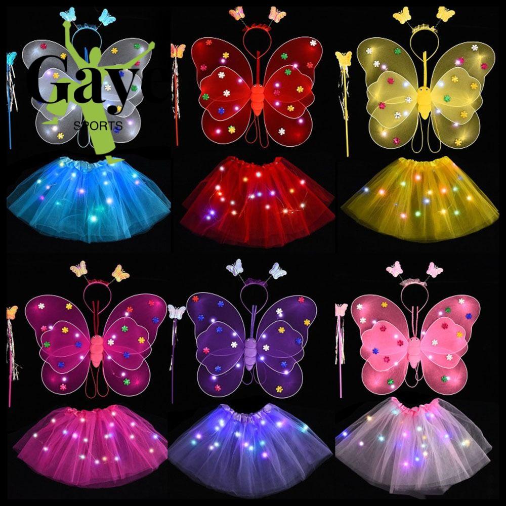 GS Bộ trang phục lạ mắt Bộ đèn 2-8year Phục sinh Ngày Valentine Váy bé gái Váy bướm nhấp nháy Đôi cánh thiên thần phát sáng Đạo cụ trang phục trẻ em led