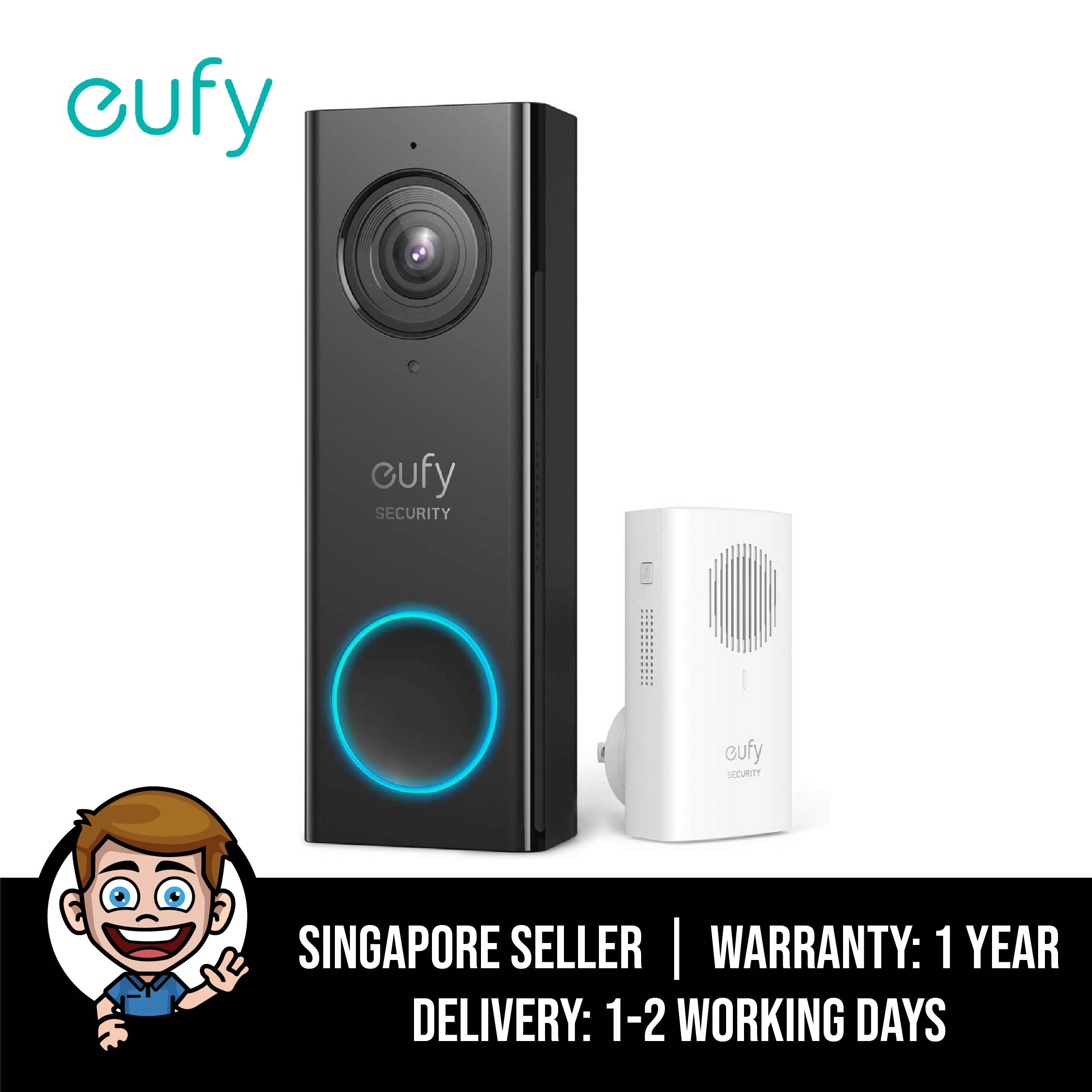 eufy T8200 2K HD 2-Way Audio Wi-Fi Video Doorbell for sale online 