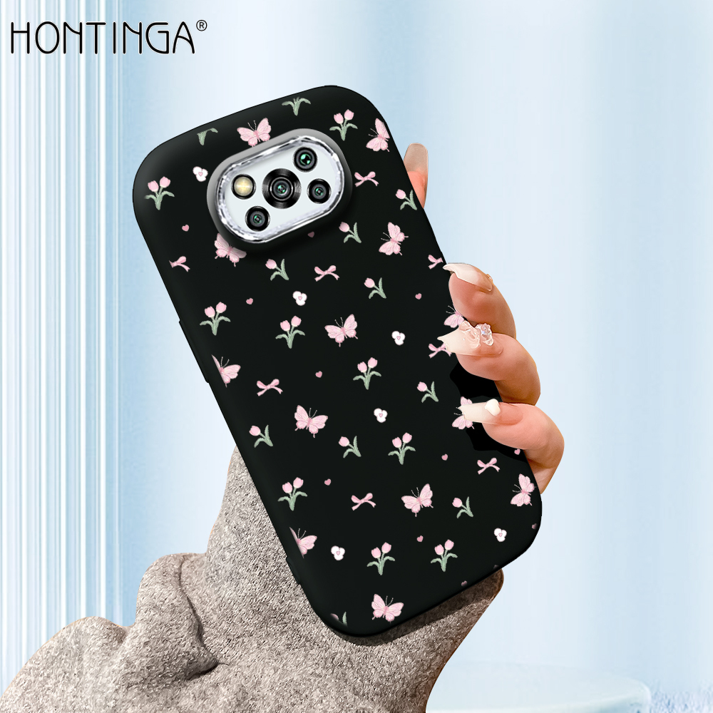 Hontinga for Xiaomi Poco X3 NFC Poco X3 Pro Back Cover Luxury Silver Edge Lens Mobile Cover Full screen Flowers Butterflies Pattern Soft Silicone Phone Case. 