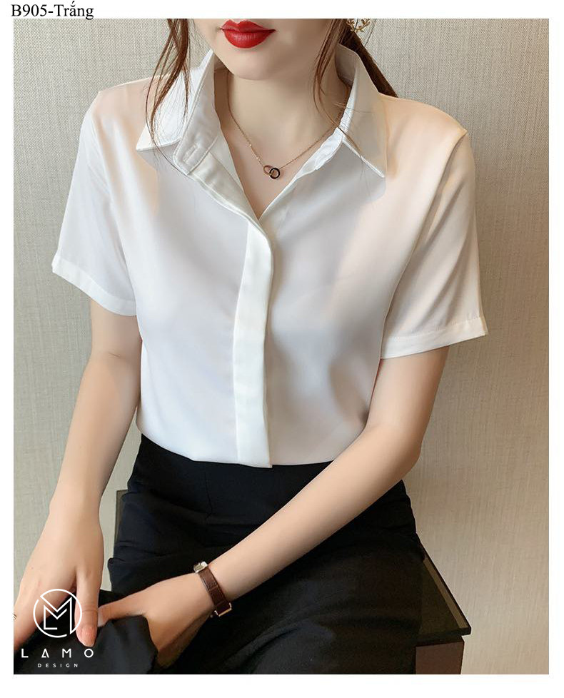 Áo sơ mi công sở nữ lụa ngọc trai nẹp đôi - B905