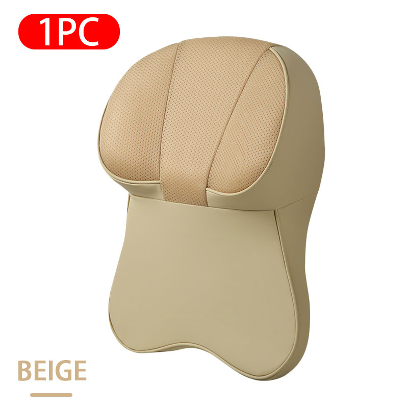 Head Neck Support Car Lumbar Pillow Lower Back Pain Relief Memory Foam Leather Auto Neck Pillow With 6D Mesh Cover