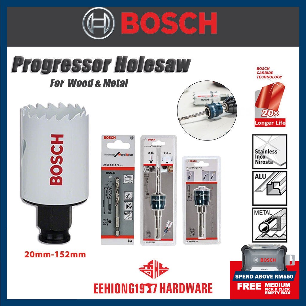 BOSCH Progressor Hole Saw For Wood & Metal HSSBiMetal 20mm 152mm