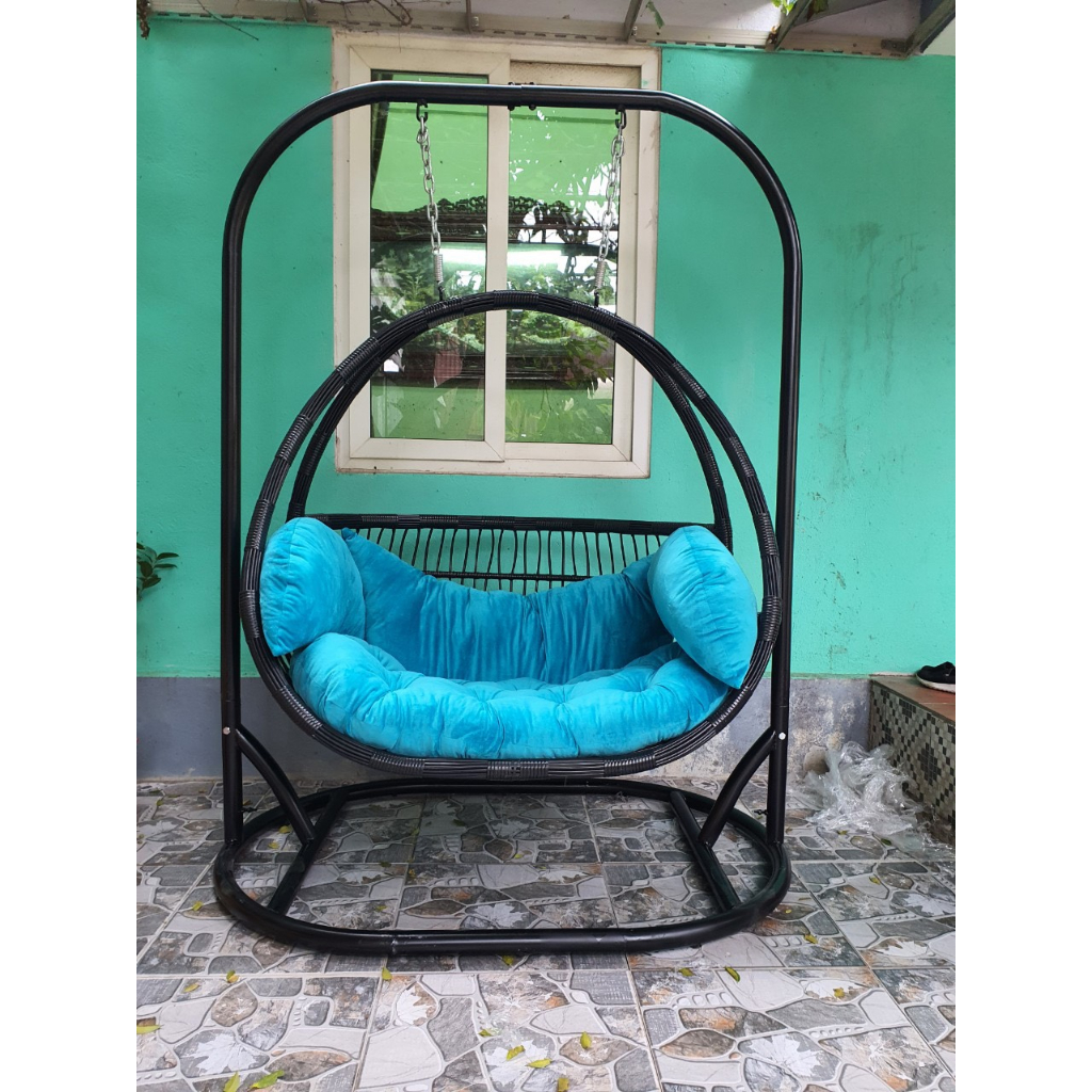 Xích đu đôi Healhomes giả mây lõi thép cao cấp trang trí ban công và sân vườn kt 1m3x65cmx2m