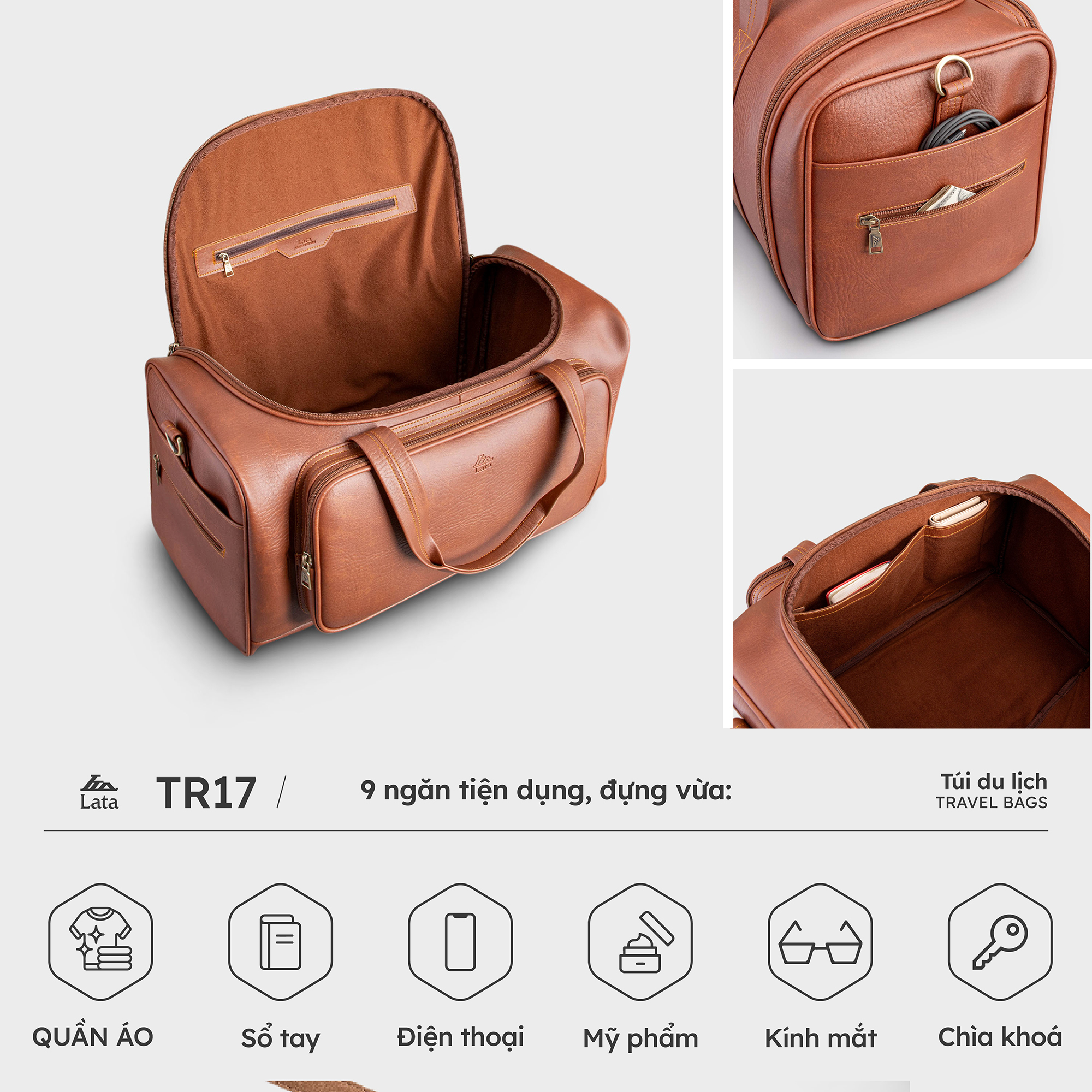 Túi du lịch Lata ( Thời trang nam tiện lợi cỡ lớn - Túi da TR17 )