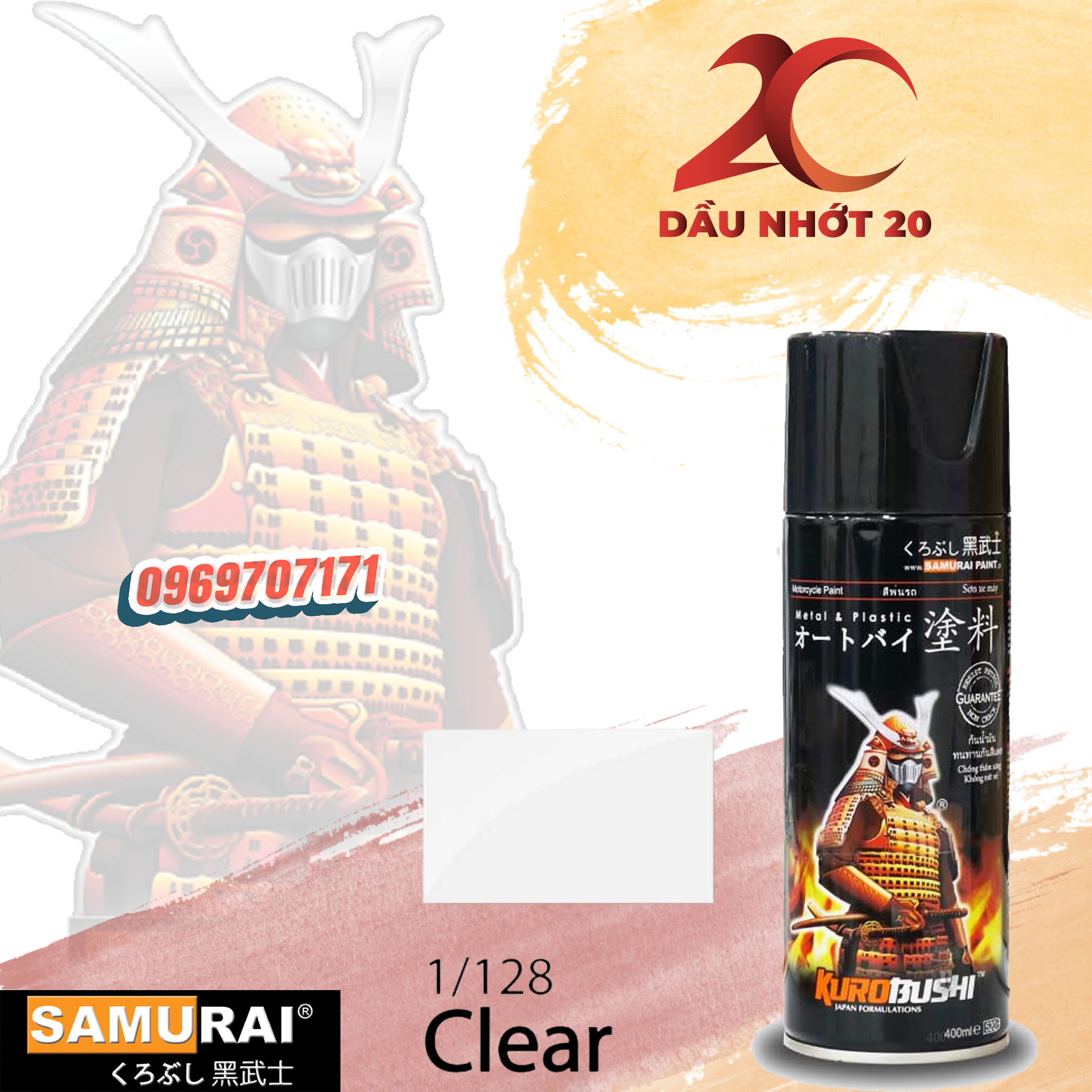 [HCM]128 _ Sơn xịt sơn xe máy Samurai 128 màu trong _ Clear