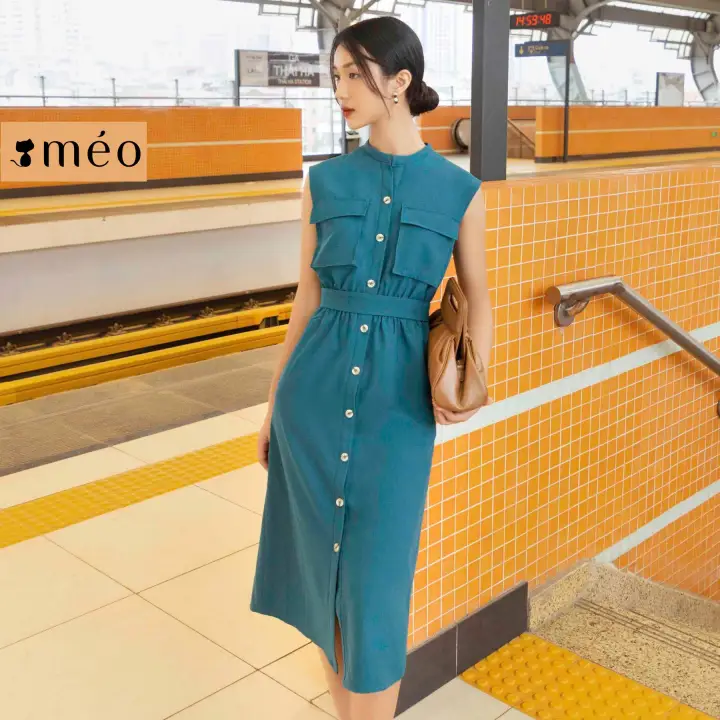 [Chỉ 10-12.10 Mua 2 giảm 6%, mua 3 giảm 9%] Đầm nữ Méo shop phong cách công sở váy cổ tròn dáng dài Lade