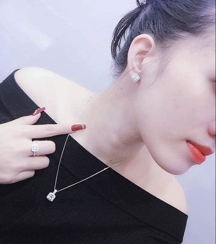 Bộ trang sức bạc đính đá hình vuông cho nữ