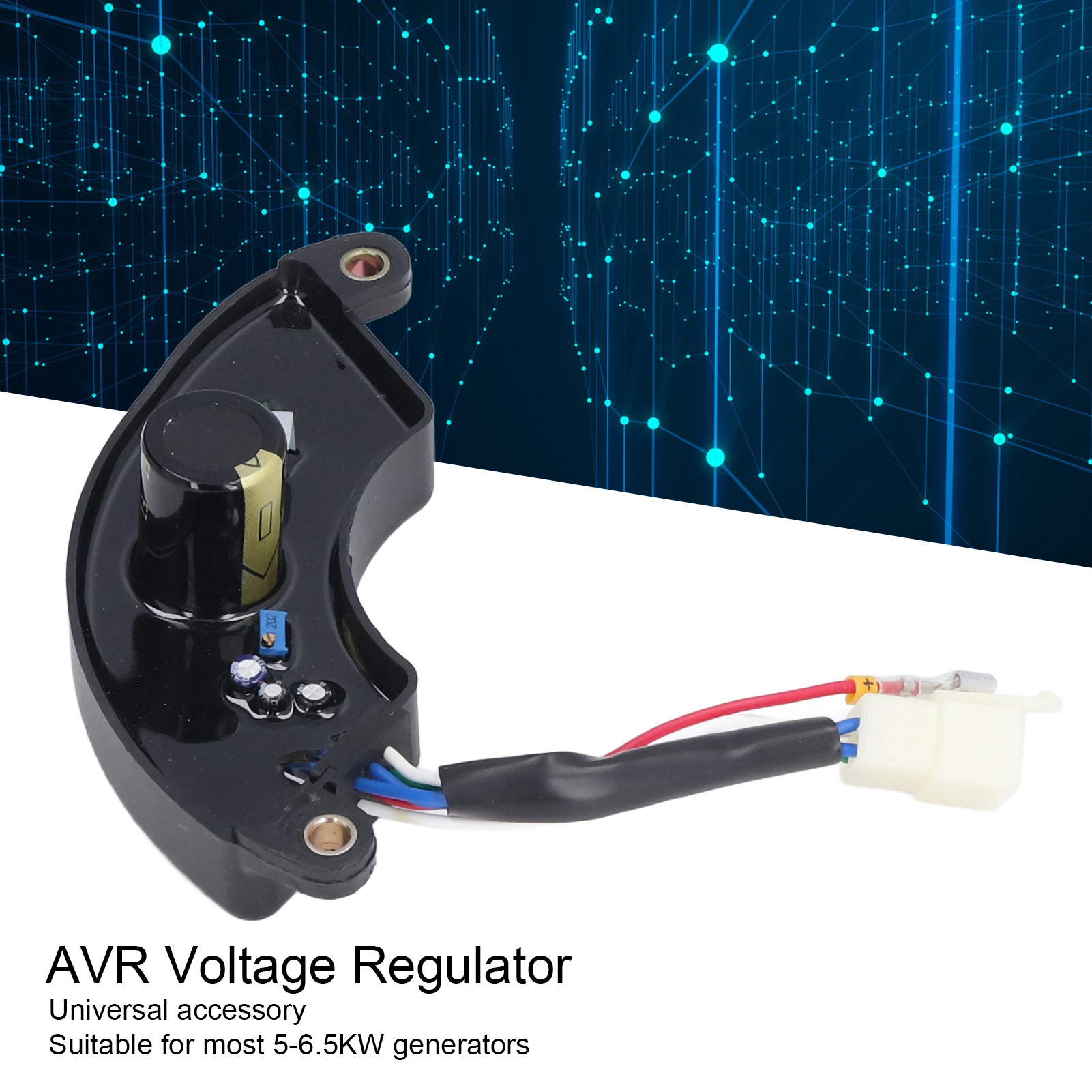 Generator AVR 5-6.5KW Automatic Voltage Regulator Short Circuit Protection Replacement Halfmoon Style 6 Wires 220V for Diesel Gasoline Engine