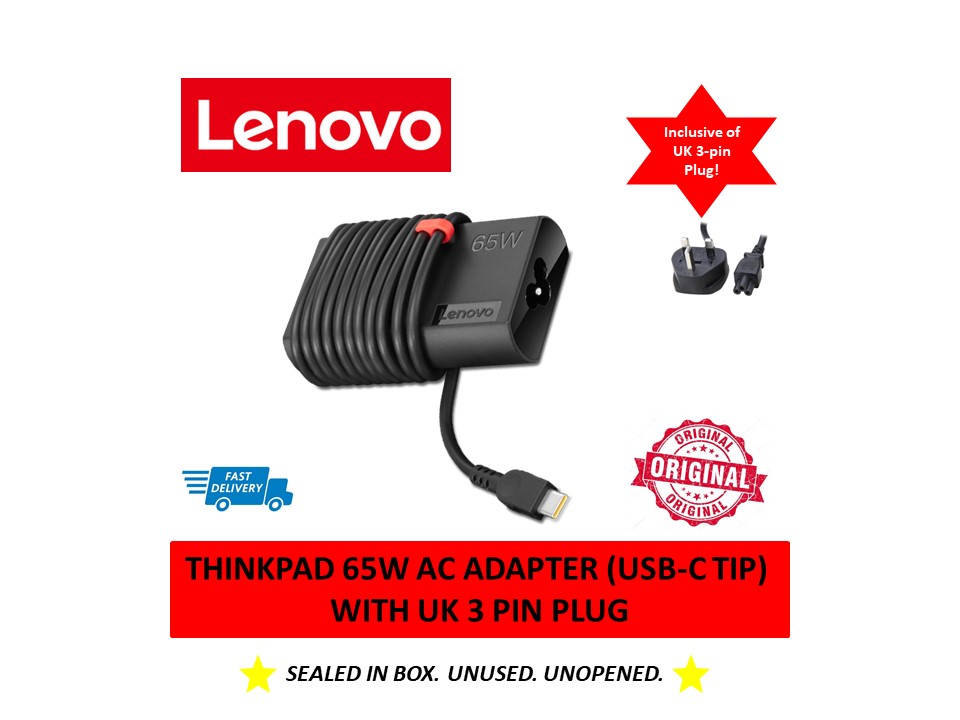 BRAND NEW) Lenovo 65W AC Power Adapter (Type USB C tip) Laptop