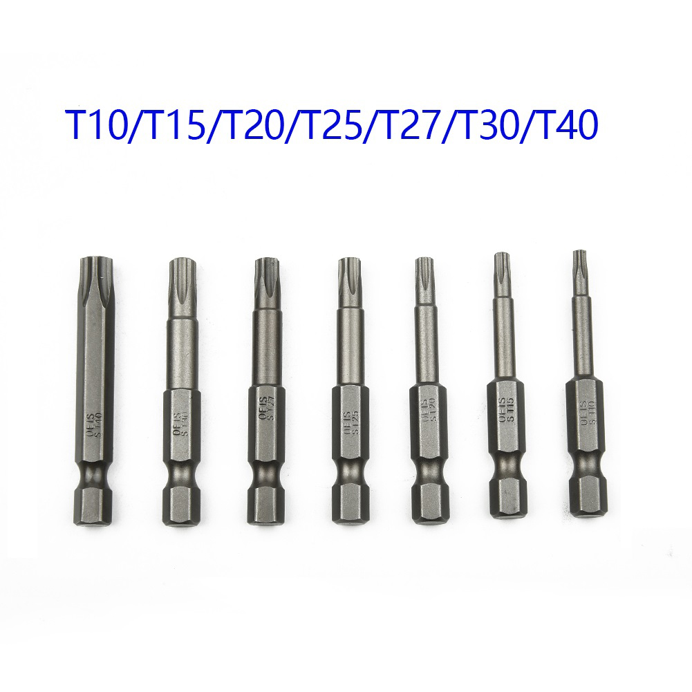 Toolstar 1/7Pcs 50mm 1/4 Hex Shank Five-point Magnetics Torx Screwdrivers Bits T10-T40