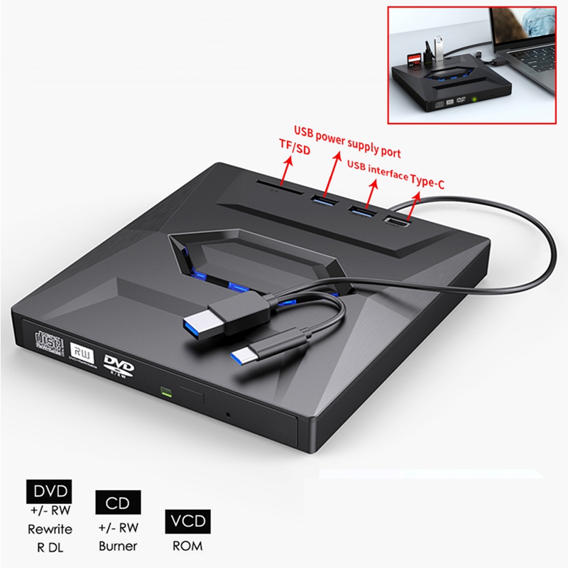 External DVD CD Writer Burner CD and DVD Player Type C/USB3.0 External DVD CD Drive for PC Laptop Windows 11/10/8/7