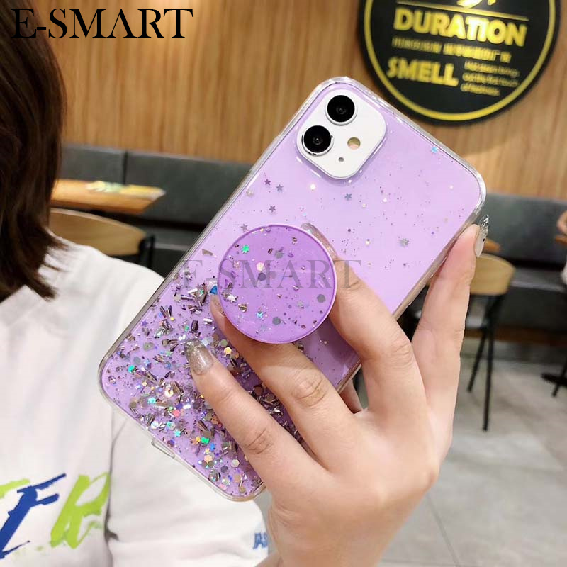 Phone Cover Samsung M35 A35 Back case Glittering Soft Stars Moon Sequins Folding Stand Transparent Silicone Anti Drop For Galaxy A35 M35 Phone cases.