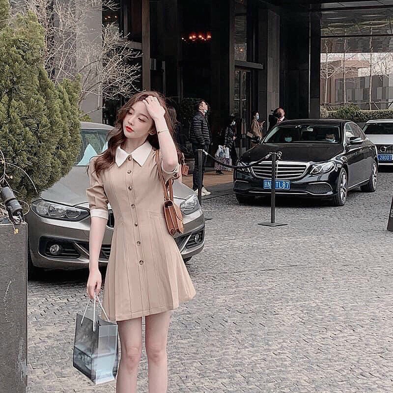 Đầm Công Sở Cổ Bẻ Phối Nút Dạo Phố Cực Xinh BY8332