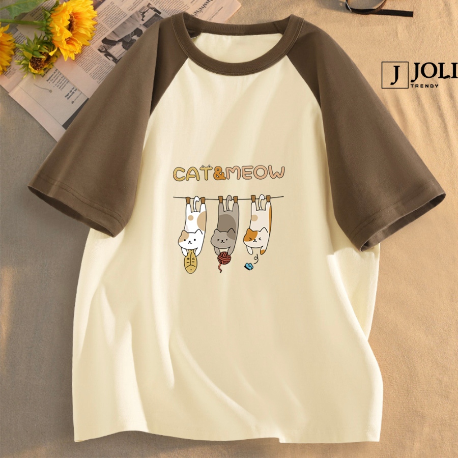 Áo thun nữ, áo raglan tee unisex by joli mã cat&meow chất cotton form rộng cho nam nữ