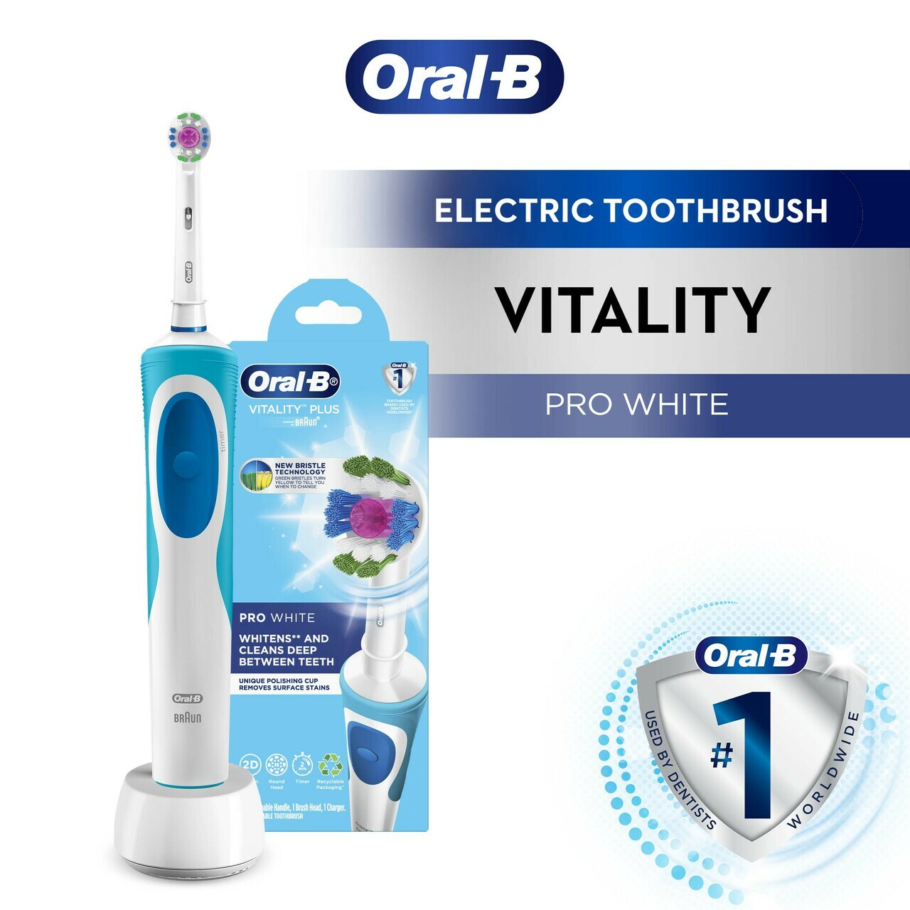 Bàn chải đánh răng điện Oral-B Vitality Plus 2 đầu Pro White