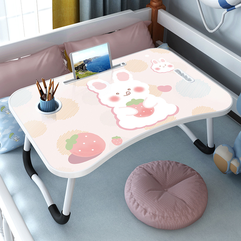 Foldable desk on the bed, student dormitory, learning computer desk, multifunctional and simple cartoon small table, bedroom