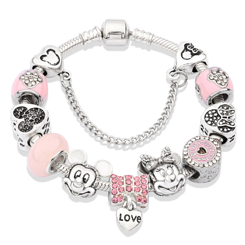 Pink Dripping Pandora Inlay Minnie Bracelet DIY Heart Pendant Cute