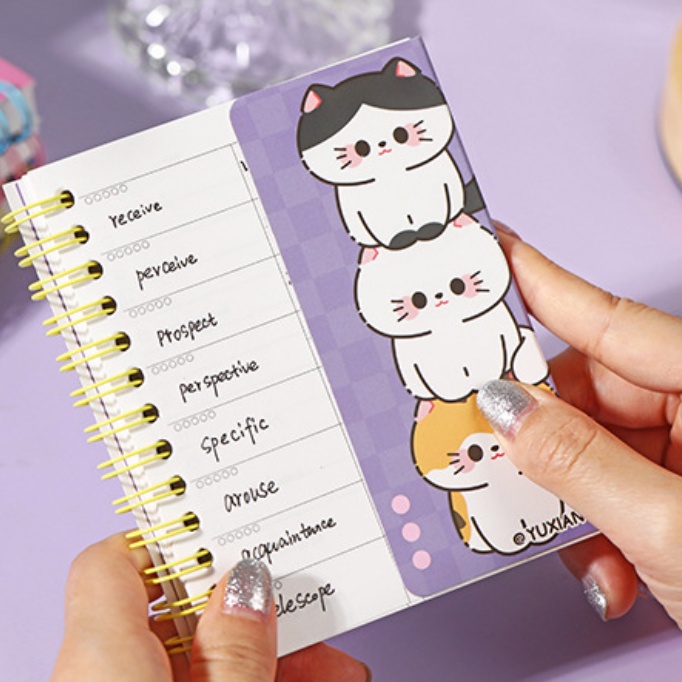 Cdaily|Cute Cat Small Notebook Mini Word Notebook Student English Word Memory Book Coil Small Notebook Portable Notebook Pocket Notebook