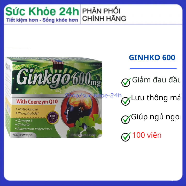 Viên uống bổ não GINKO 600 giúp tăng cường trí nhớ, tăng tuần hoàn máu não thumbnail