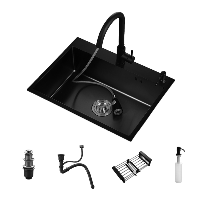 [60*45cm] Kitchen Nano Sink Single Sink 304 Stainless Steel Black Sink 3 hole design with Hot