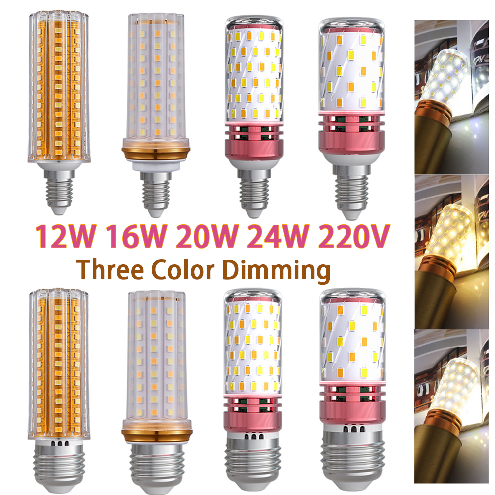 Fast Delivery⚡24W 20W 16W 12W Tri-color LED Bulb E27 E14 Corn Bulb Changing Light Bulb Daylight Warm Light Natrual White