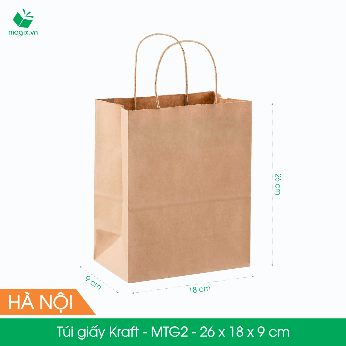 Mtg2 mtg2t - 26x18x9 cm - combo 100 túi giấy kraft nhật cao cấp